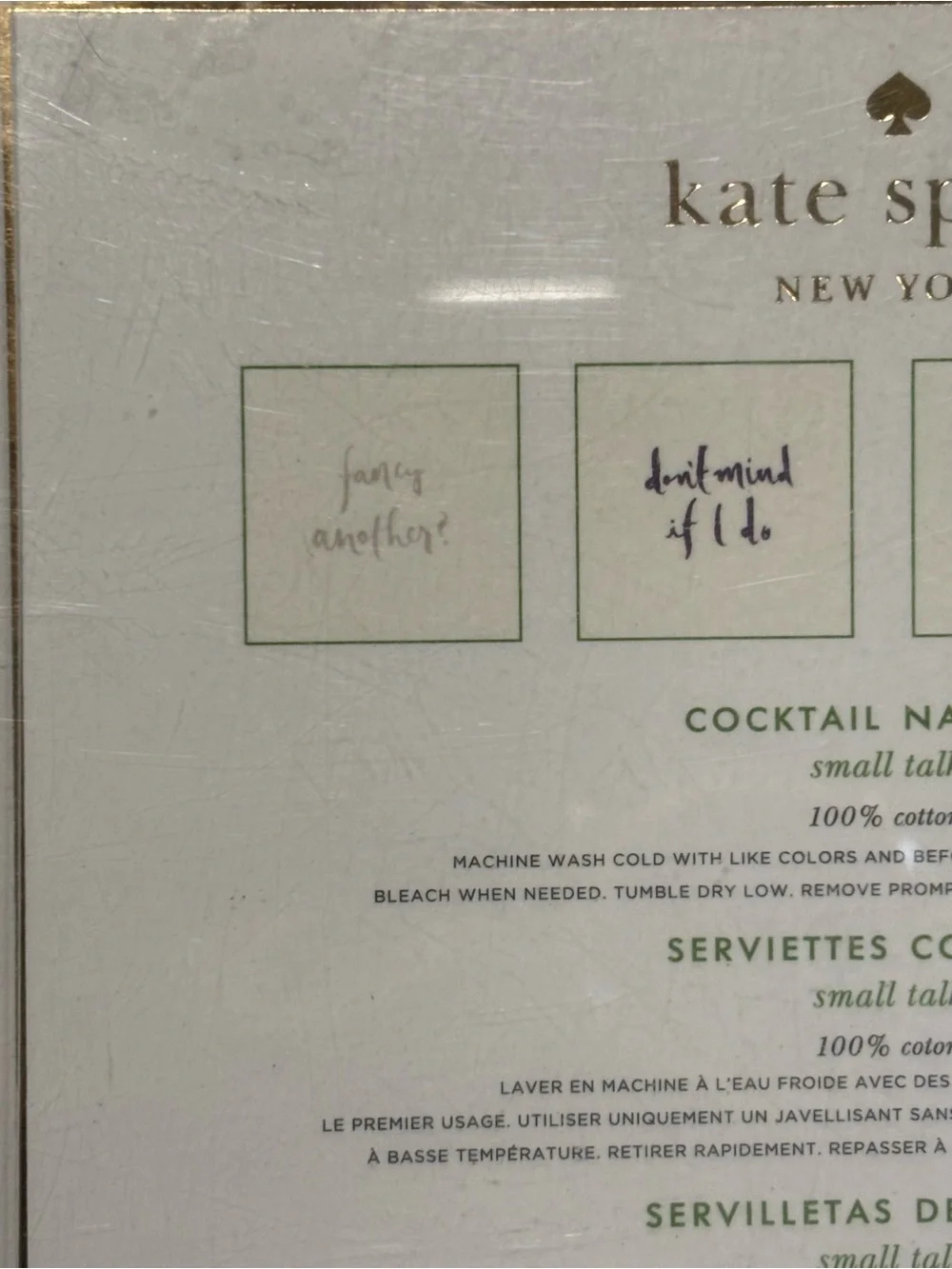 Kate Spade Cocktail Napkin Set of 4 100% Cotton each unique w/fun phrases🥂🍾NEW